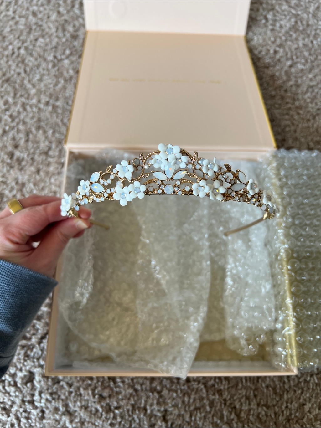 Twigs & Honey Bridal Tiara - Gold, White, Light Blue — image 3 of 8
